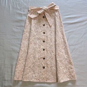 NWOT Antonio Melani beige cotton eyelet button down Aline Midi Skirt size 2